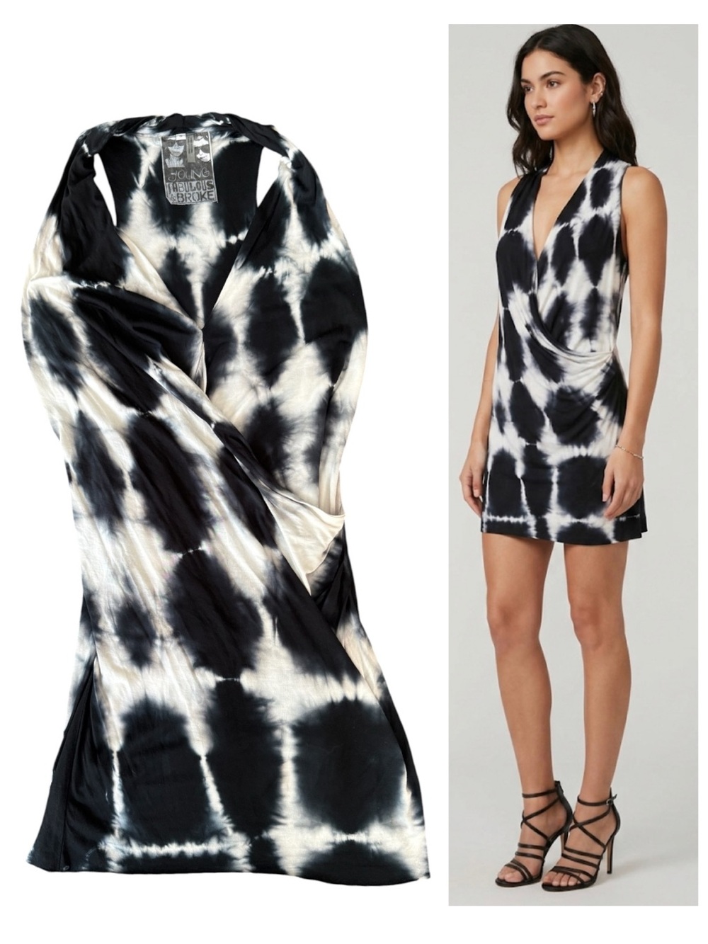 Young Fabulous & Broke Black & White Tie-Dye Wrap Mini Dress Size Small